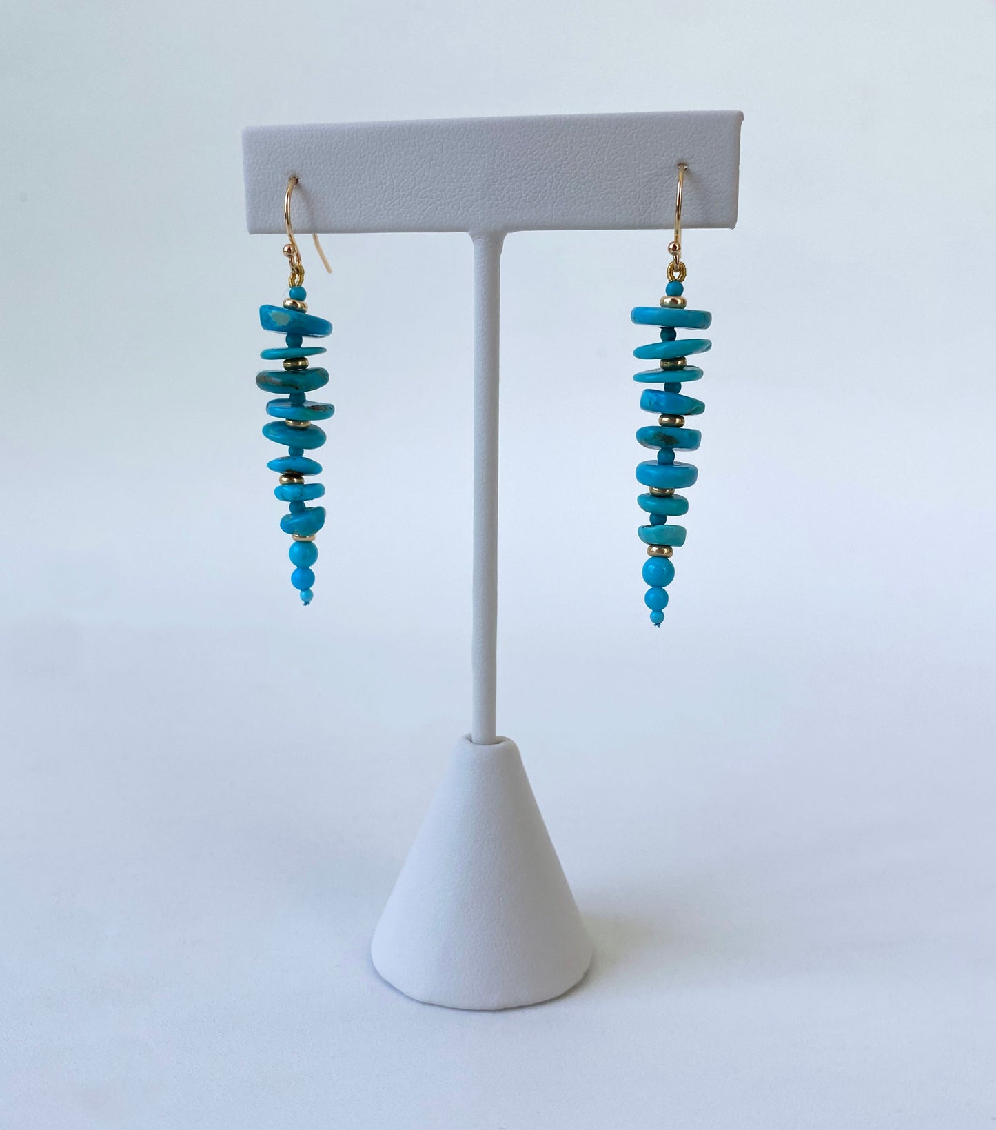 Turquoise & Solid 14k Yellow Gold Tapered Earrings