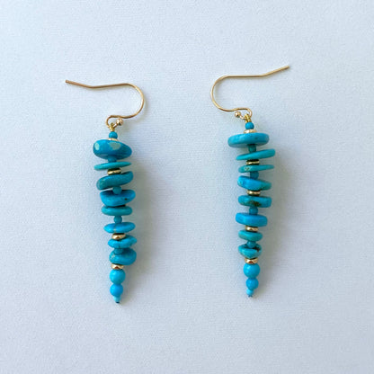 Turquoise & Solid 14k Yellow Gold Tapered Earrings