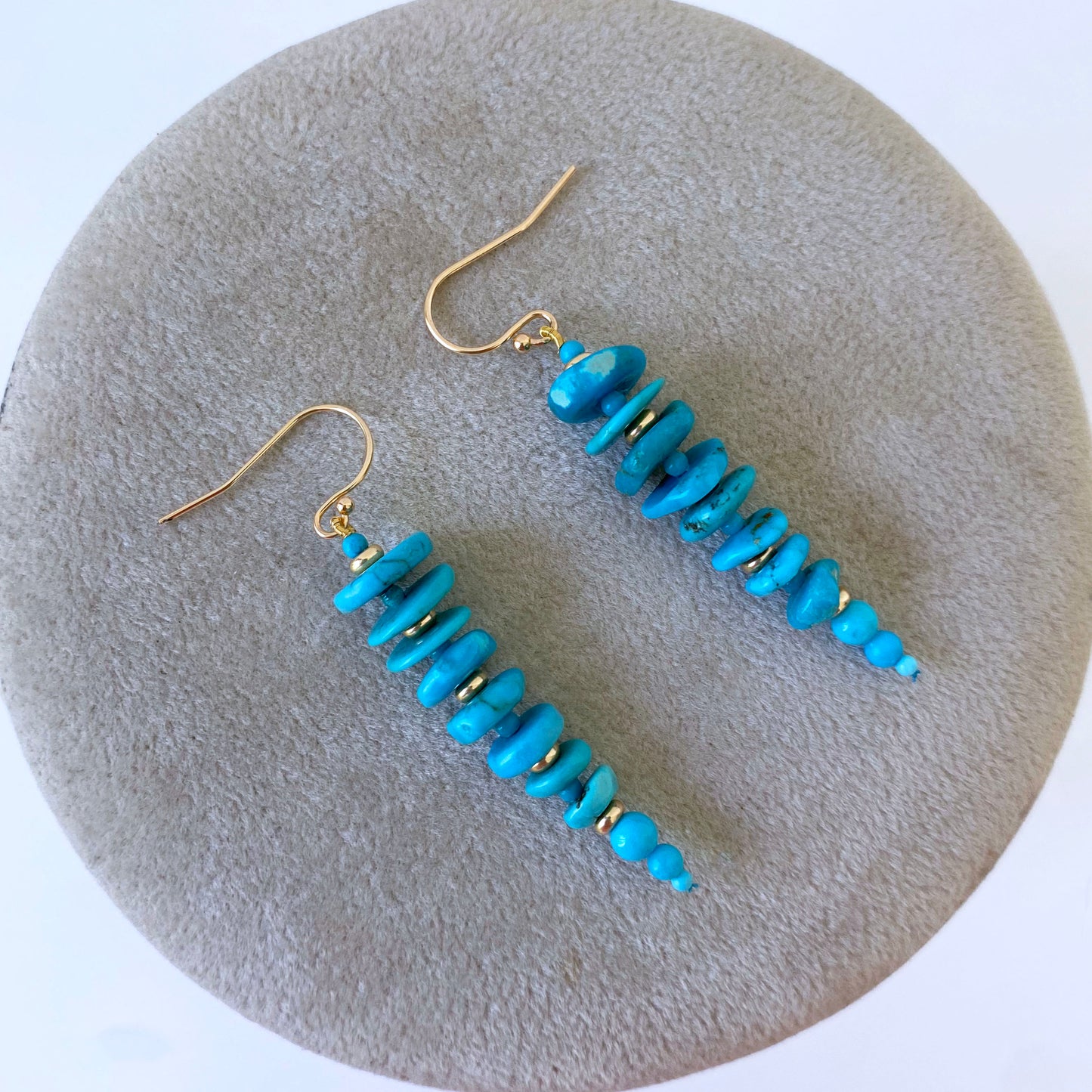 Turquoise & Solid 14k Yellow Gold Tapered Earrings