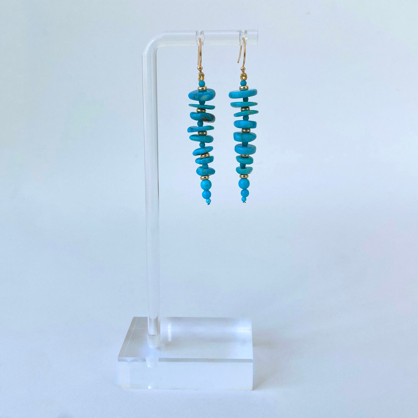 Turquoise & Solid 14k Yellow Gold Tapered Earrings