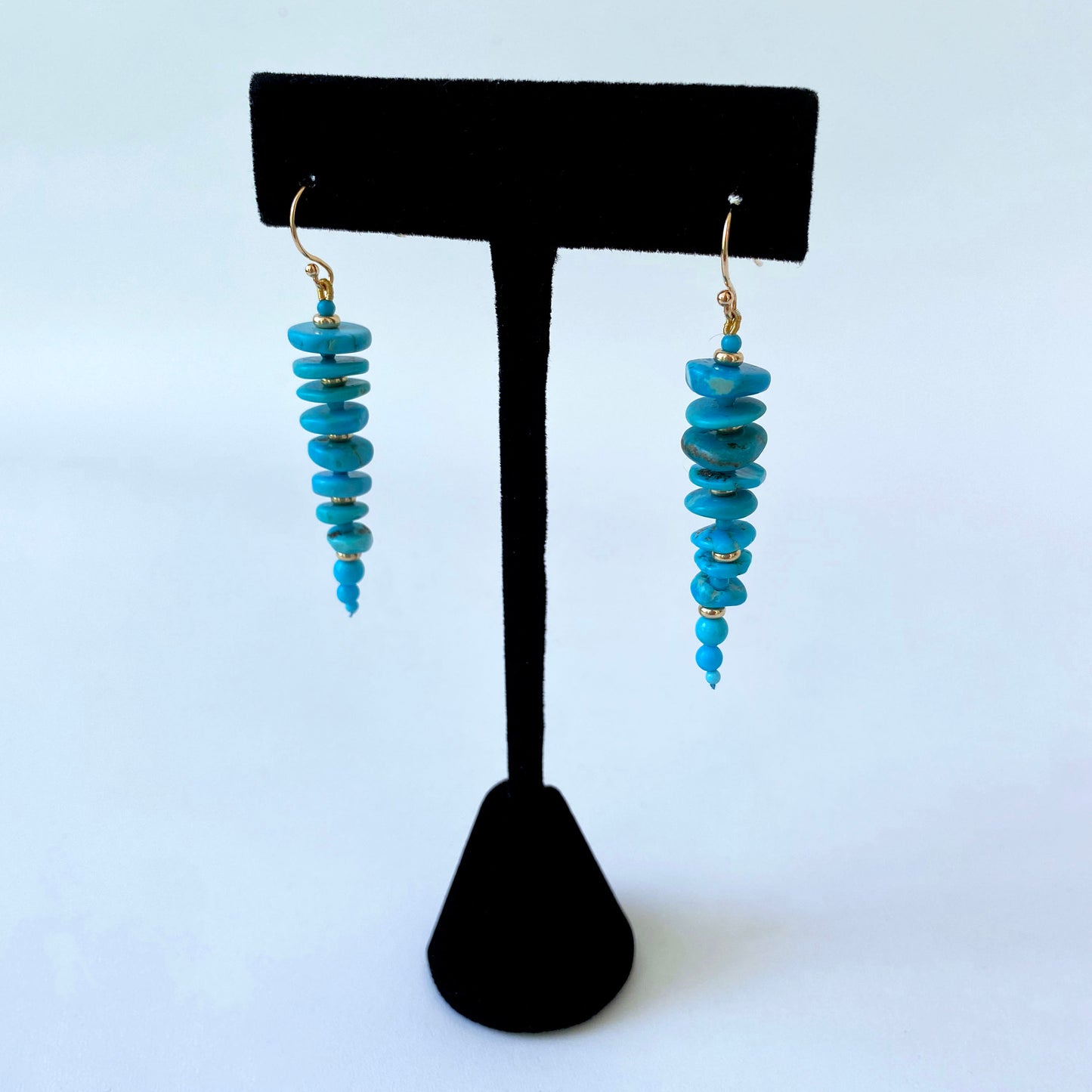 Turquoise & Solid 14k Yellow Gold Tapered Earrings