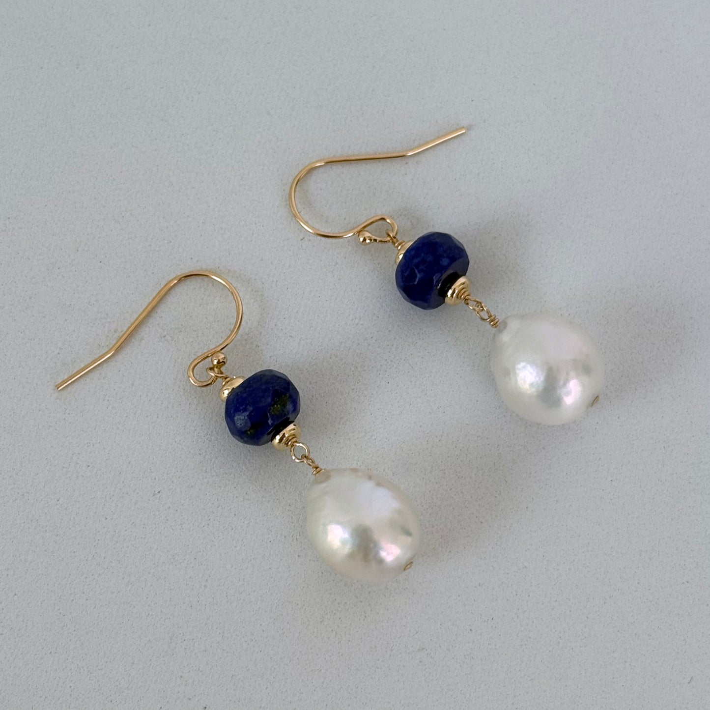 Lapis Lazuli, Pearl & Solid 14k Gold Earrings