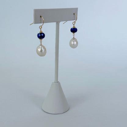 Lapis Lazuli, Pearl & Solid 14k Gold Earrings