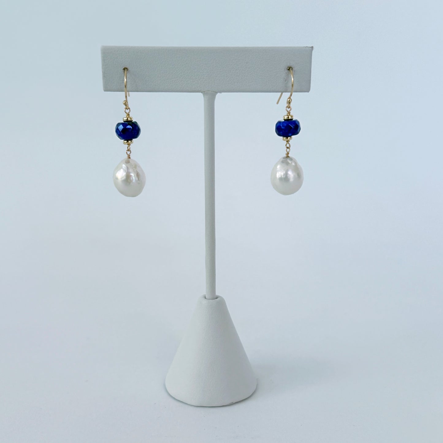 Lapis Lazuli, Pearl & Solid 14k Gold Earrings