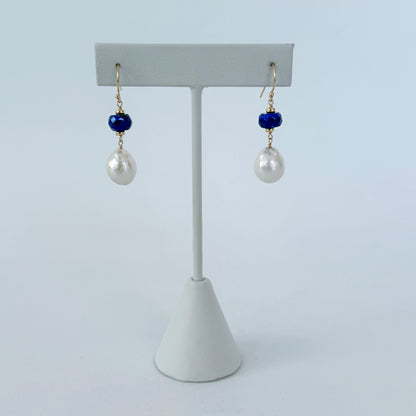 Lapis Lazuli, Pearl & Solid 14k Gold Earrings