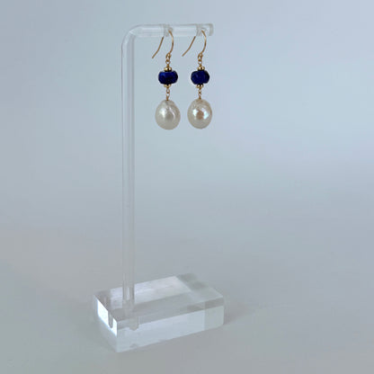 Lapis Lazuli, Pearl & Solid 14k Gold Earrings