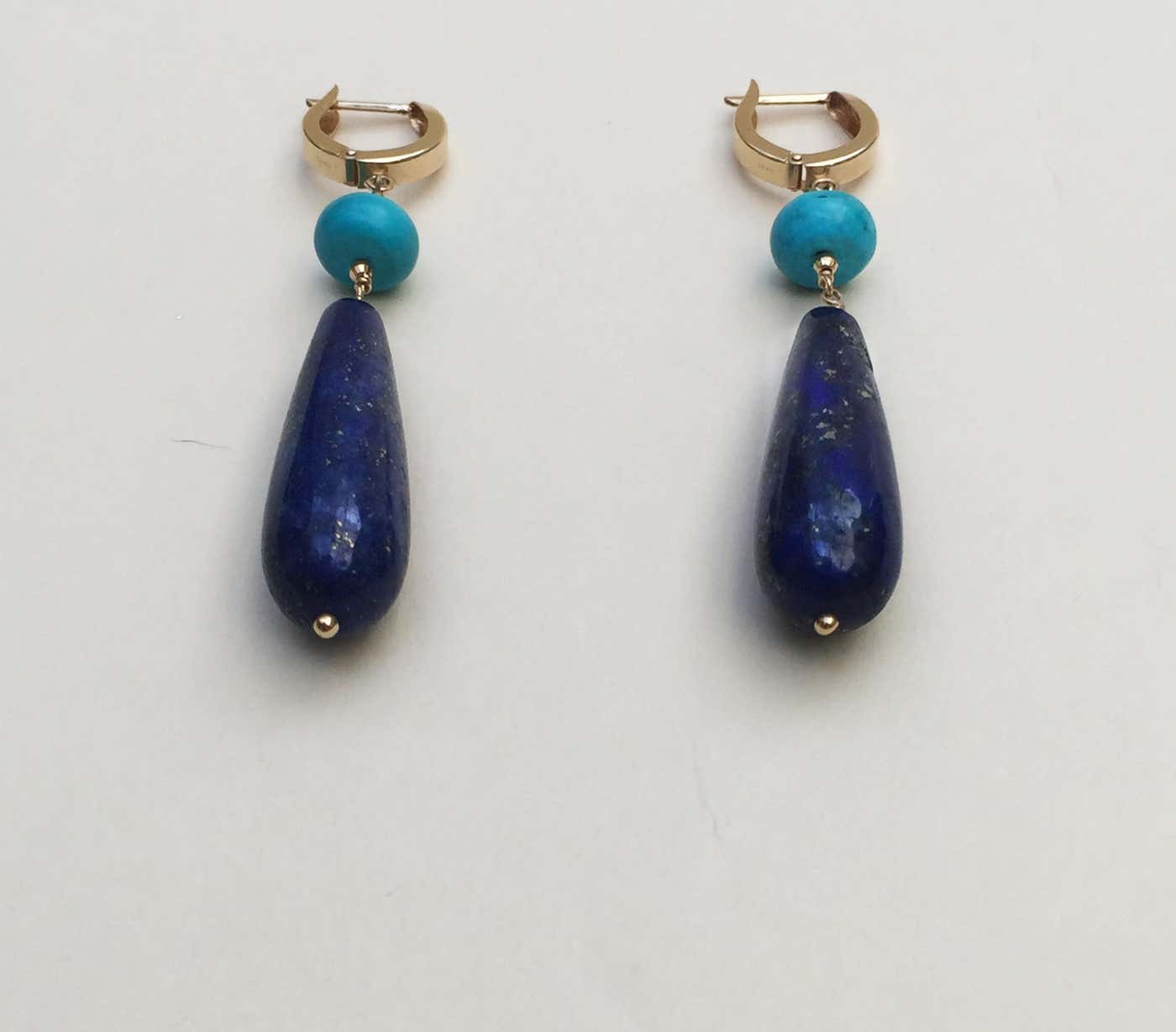 Lapis Lazuli and Turquoise Earrings with 14K Yellow Gold