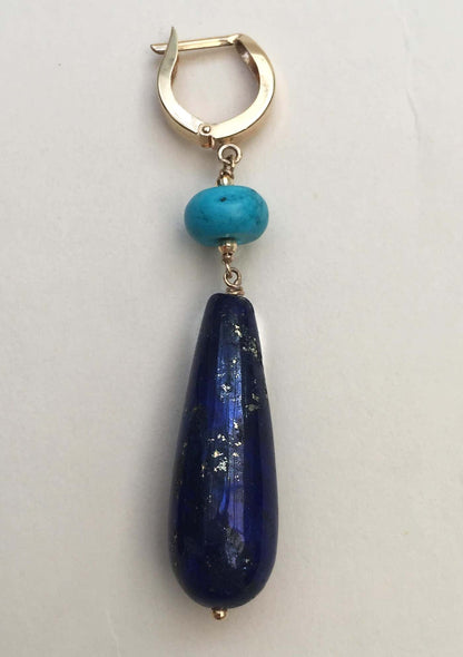 Lapis Lazuli and Turquoise Earrings with 14K Yellow Gold