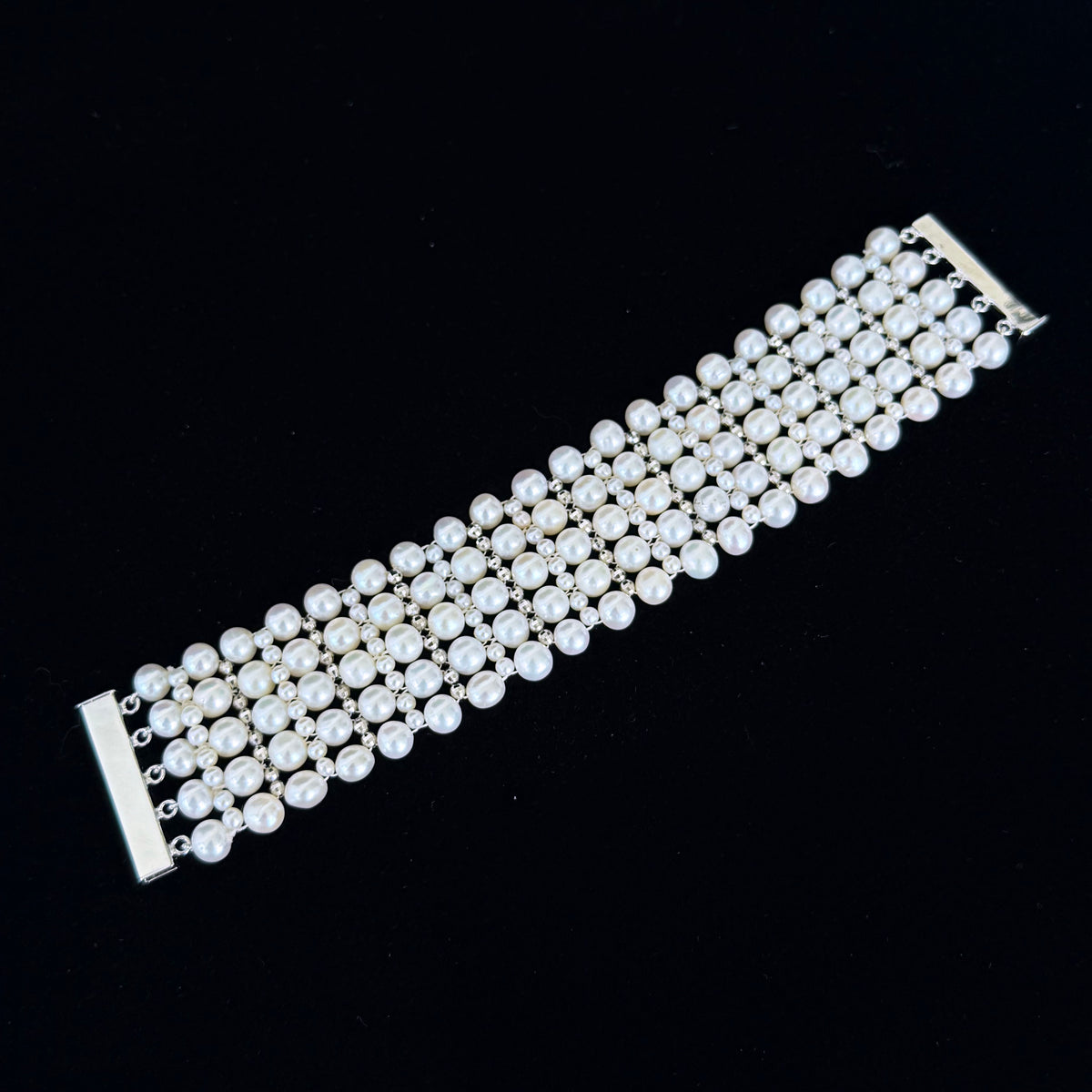 Seed Pearl Woven Bridal Choker with Adjustable Rhodium Clasp