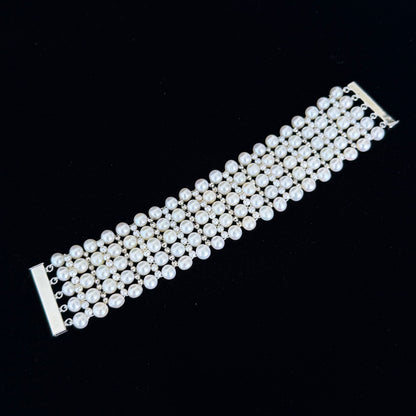 Seed Pearl Woven Bridal Choker with Adjustable Rhodium Clasp