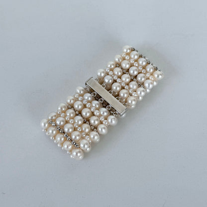 Pearl Woven Bridal Bracelet With Rhodium Silver