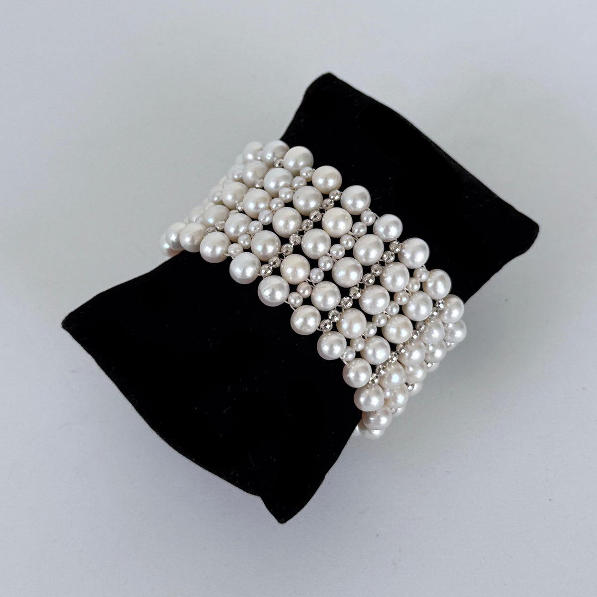 Pearl Woven Bridal Bracelet With Rhodium Silver