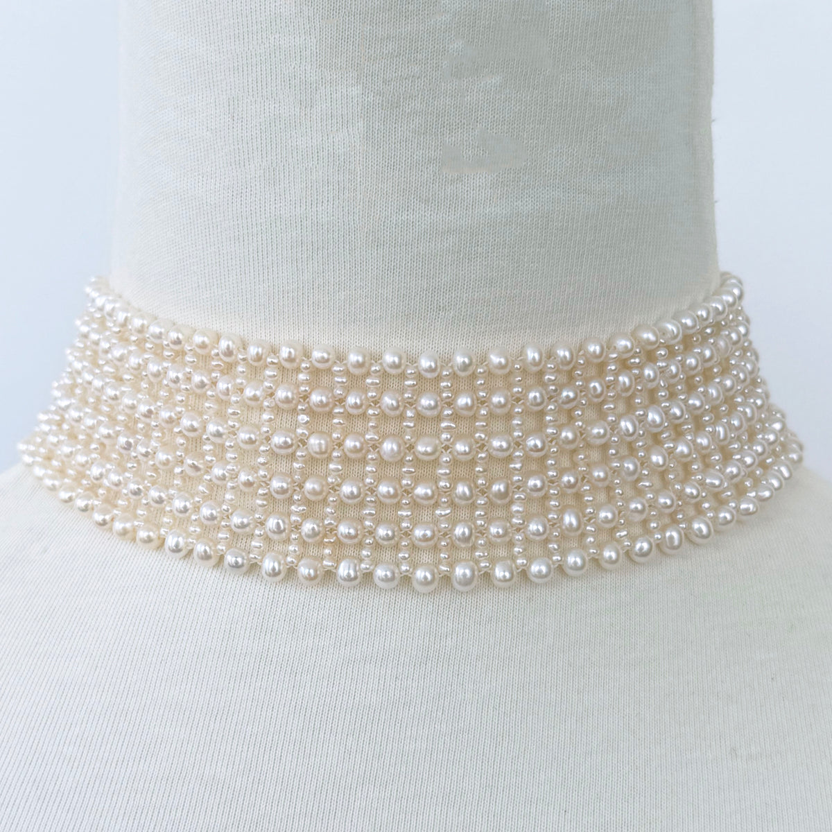 Seed Pearl Woven Bridal Choker with Adjustable Rhodium Clasp