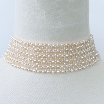 Seed Pearl Woven Bridal Choker with Adjustable Rhodium Clasp