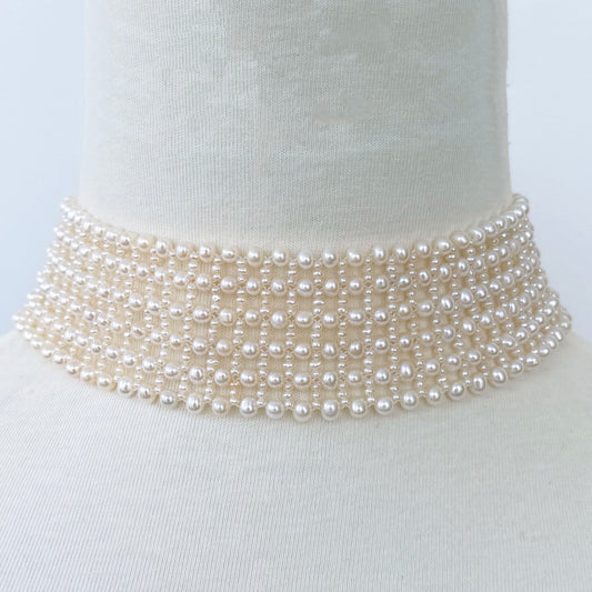Seed Pearl Woven Bridal Choker with Adjustable Rhodium Clasp