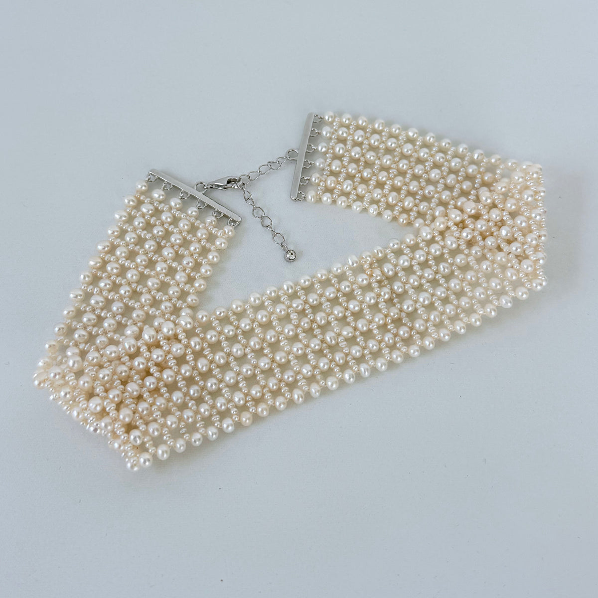 Seed Pearl Woven Bridal Choker with Adjustable Rhodium Clasp