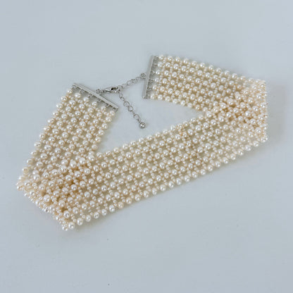 Seed Pearl Woven Bridal Choker with Adjustable Rhodium Clasp