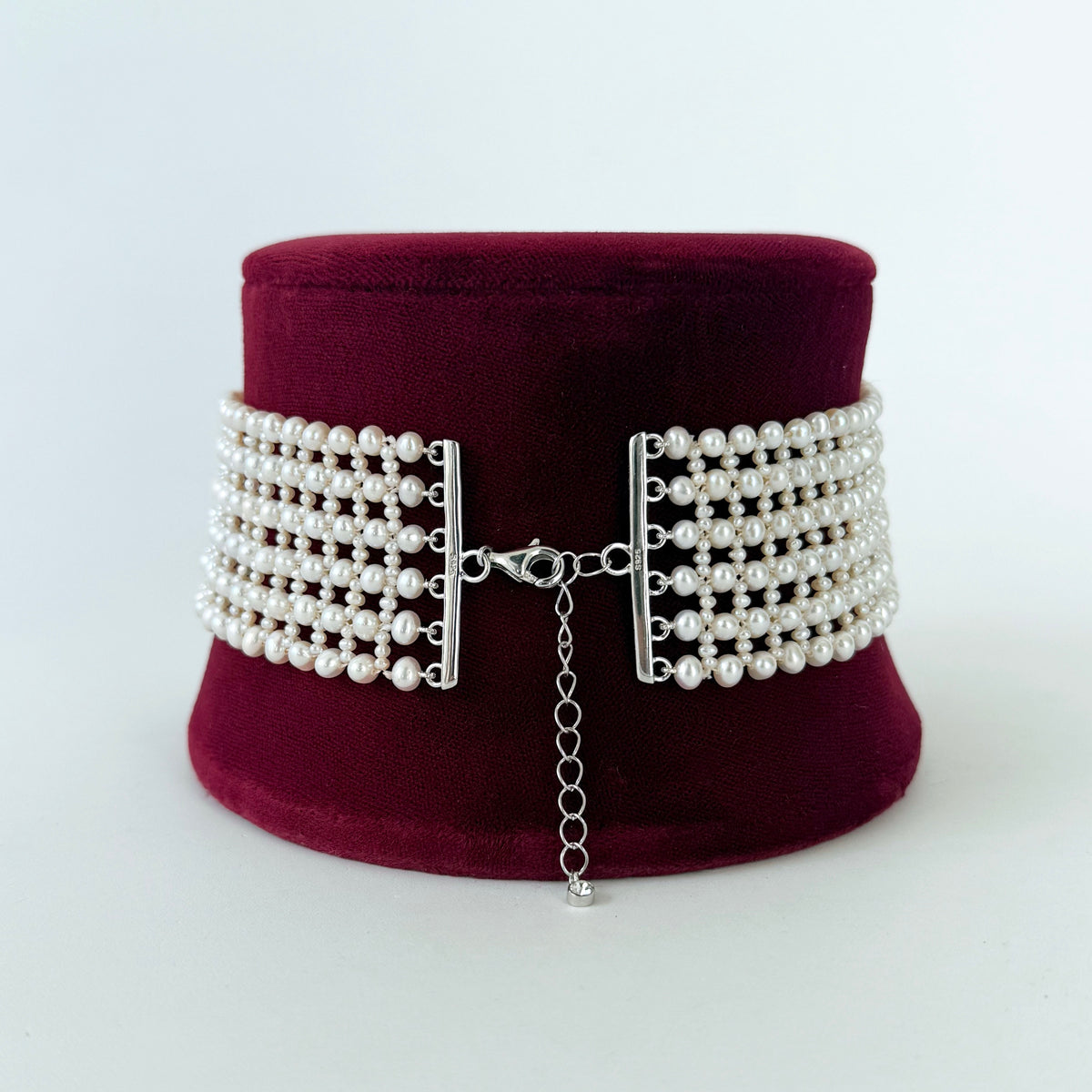 Seed Pearl Woven Bridal Choker with Adjustable Rhodium Clasp