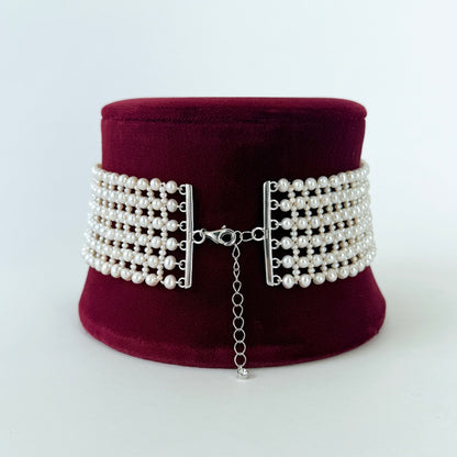 Seed Pearl Woven Bridal Choker with Adjustable Rhodium Clasp