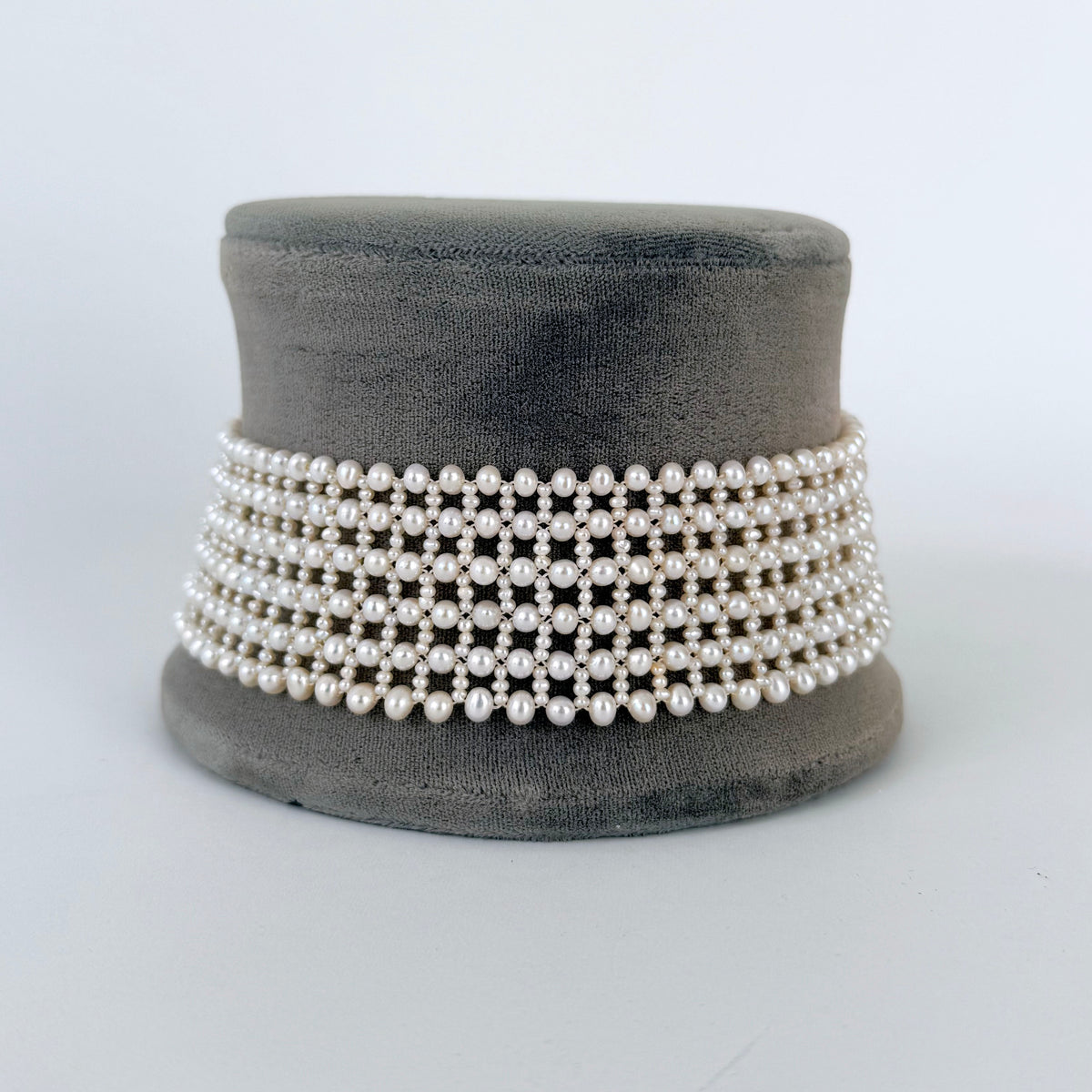 Seed Pearl Woven Bridal Choker with Adjustable Rhodium Clasp