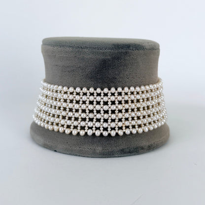 Seed Pearl Woven Bridal Choker with Adjustable Rhodium Clasp