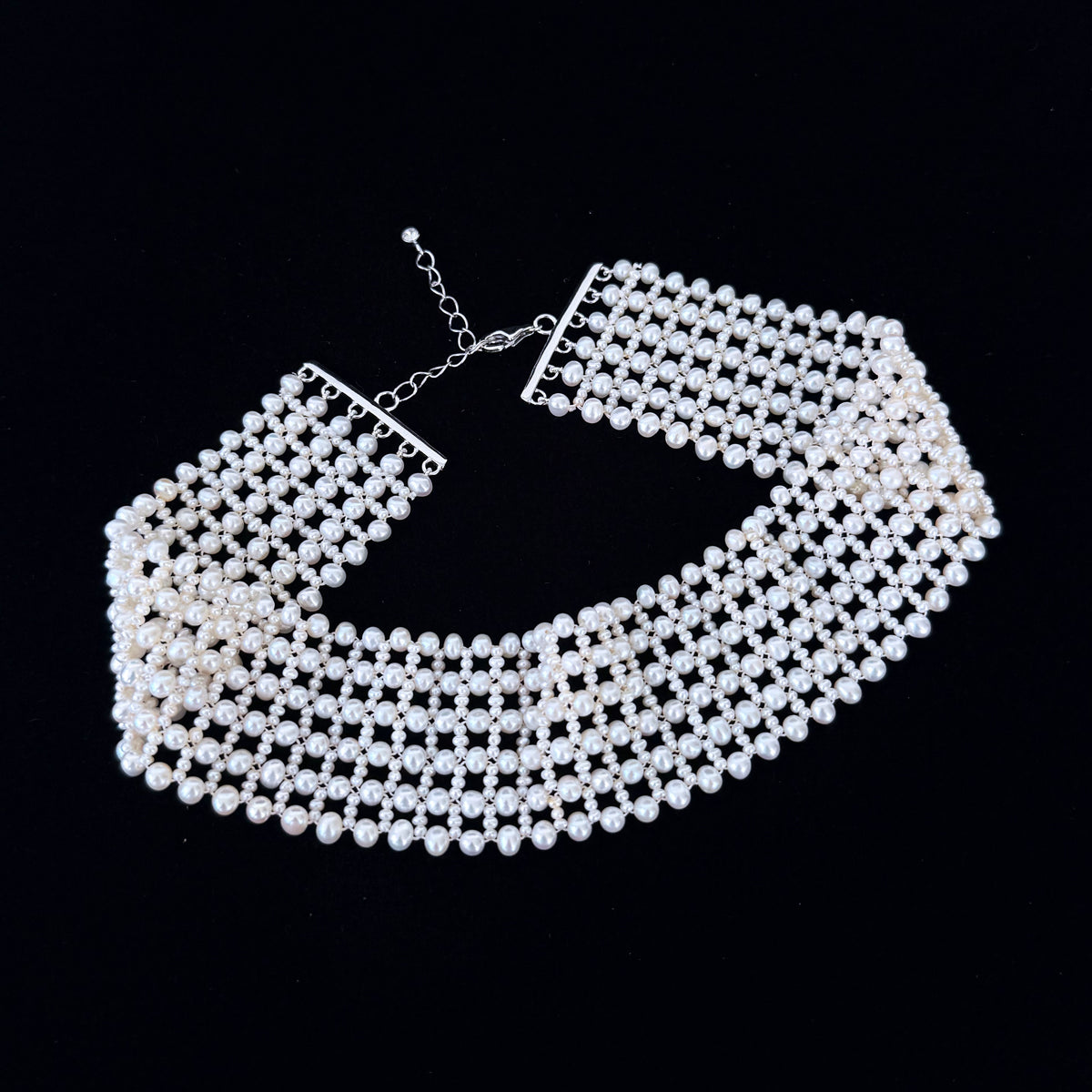 Seed Pearl Woven Bridal Choker with Adjustable Rhodium Clasp