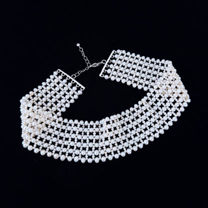 Seed Pearl Woven Bridal Choker with Adjustable Rhodium Clasp