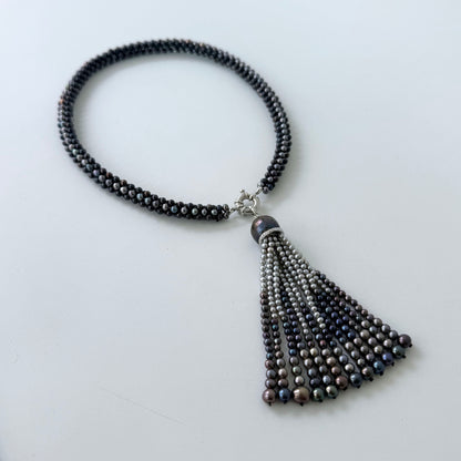 Black Pearl Rope Necklace with Removable Graduated Tassel