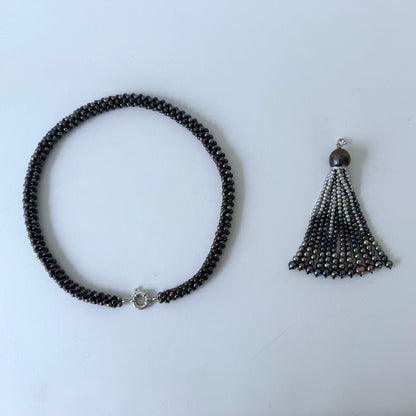 Black Pearl Rope Necklace with Removable Graduated Tassel