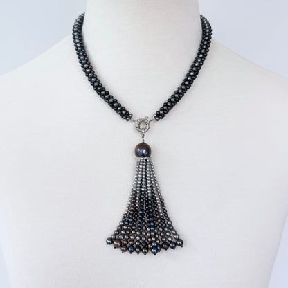 Black Pearl Rope Necklace with Removable Graduated Tassel