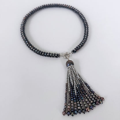 Black Pearl Rope Necklace with Removable Graduated Tassel