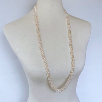 Lace Woven Pearl Sautoir with Diamond & Solid 14k Yellow Gold Tassel