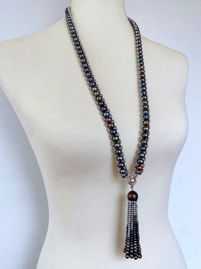Black & Grey Pearl Sautoir with Solid 14k Removable Tassel