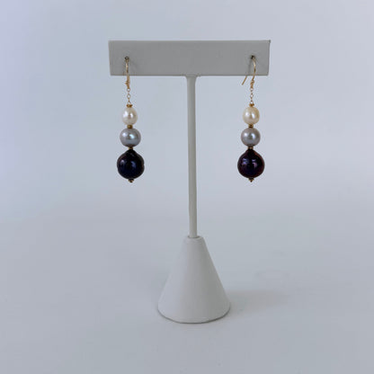 Ombre Pearl Drop Earrings with Solid 14k Yellow Gold