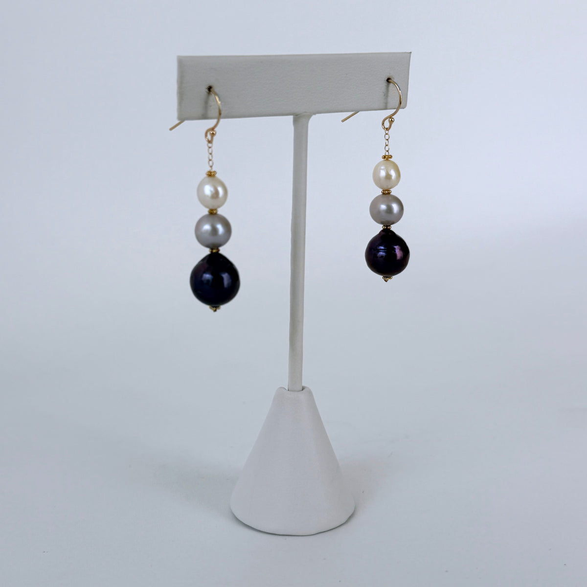 Ombre Pearl Drop Earrings with Solid 14k Yellow Gold
