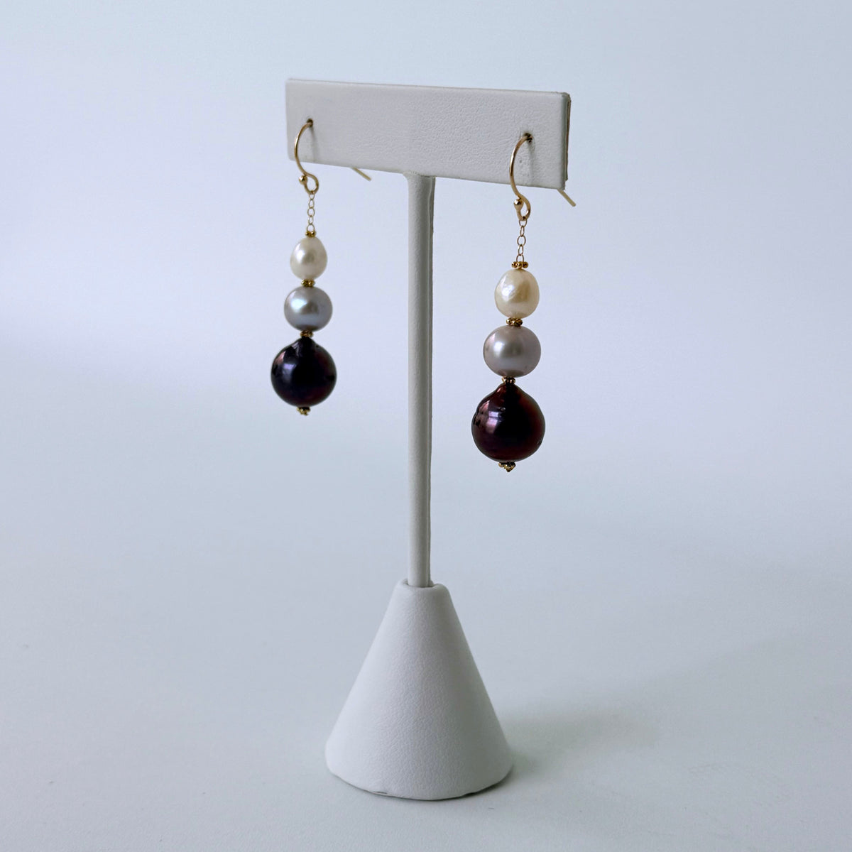 Ombre Pearl Drop Earrings with Solid 14k Yellow Gold