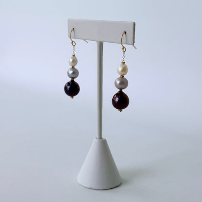Ombre Pearl Drop Earrings with Solid 14k Yellow Gold