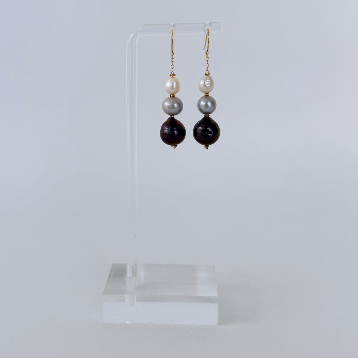 Ombre Pearl Drop Earrings with Solid 14k Yellow Gold