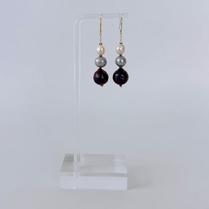 Ombre Pearl Drop Earrings with Solid 14k Yellow Gold