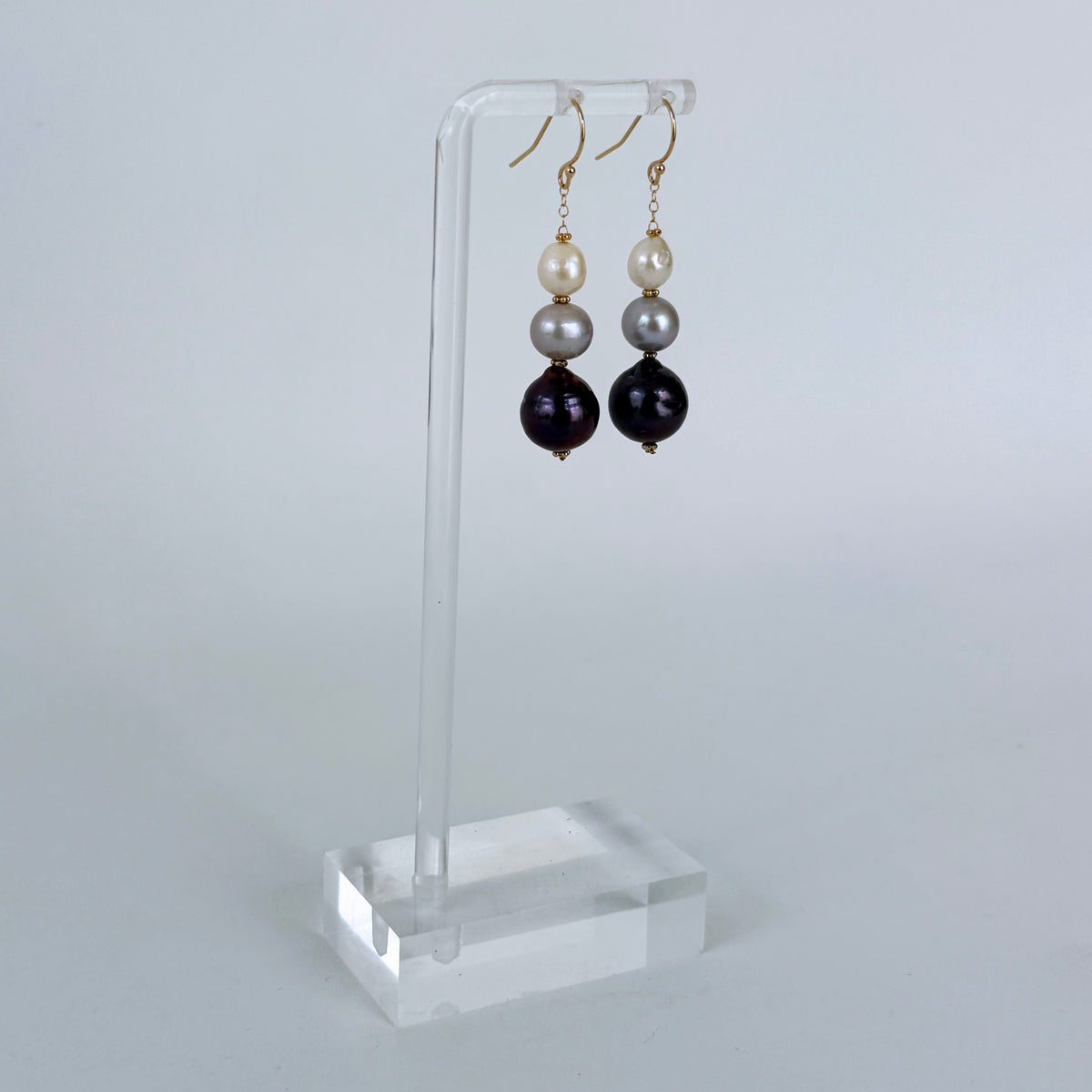 Ombre Pearl Drop Earrings with Solid 14k Yellow Gold