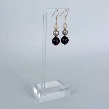 Ombre Pearl Drop Earrings with Solid 14k Yellow Gold