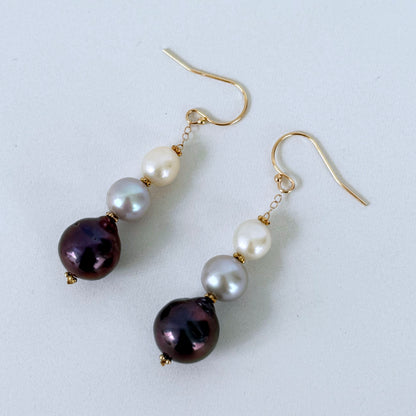 Ombre Pearl Drop Earrings with Solid 14k Yellow Gold