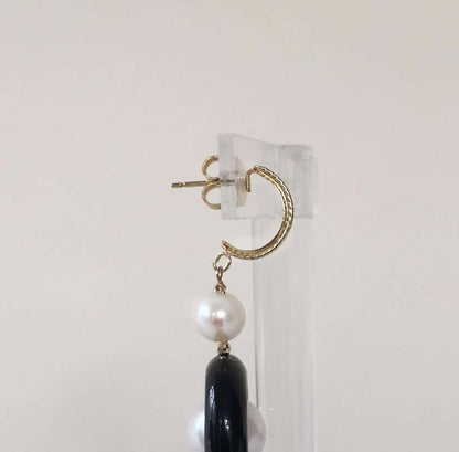 Pearl and Onyx Earrings with 14 Karat Yellow Gold Stud
