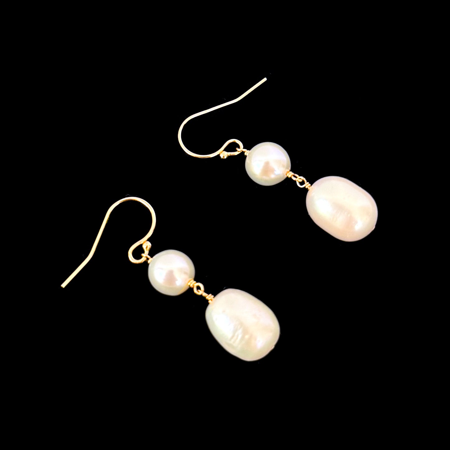 Pearl Dangle Bridal Earrings with Solid 14k Yellow Gold