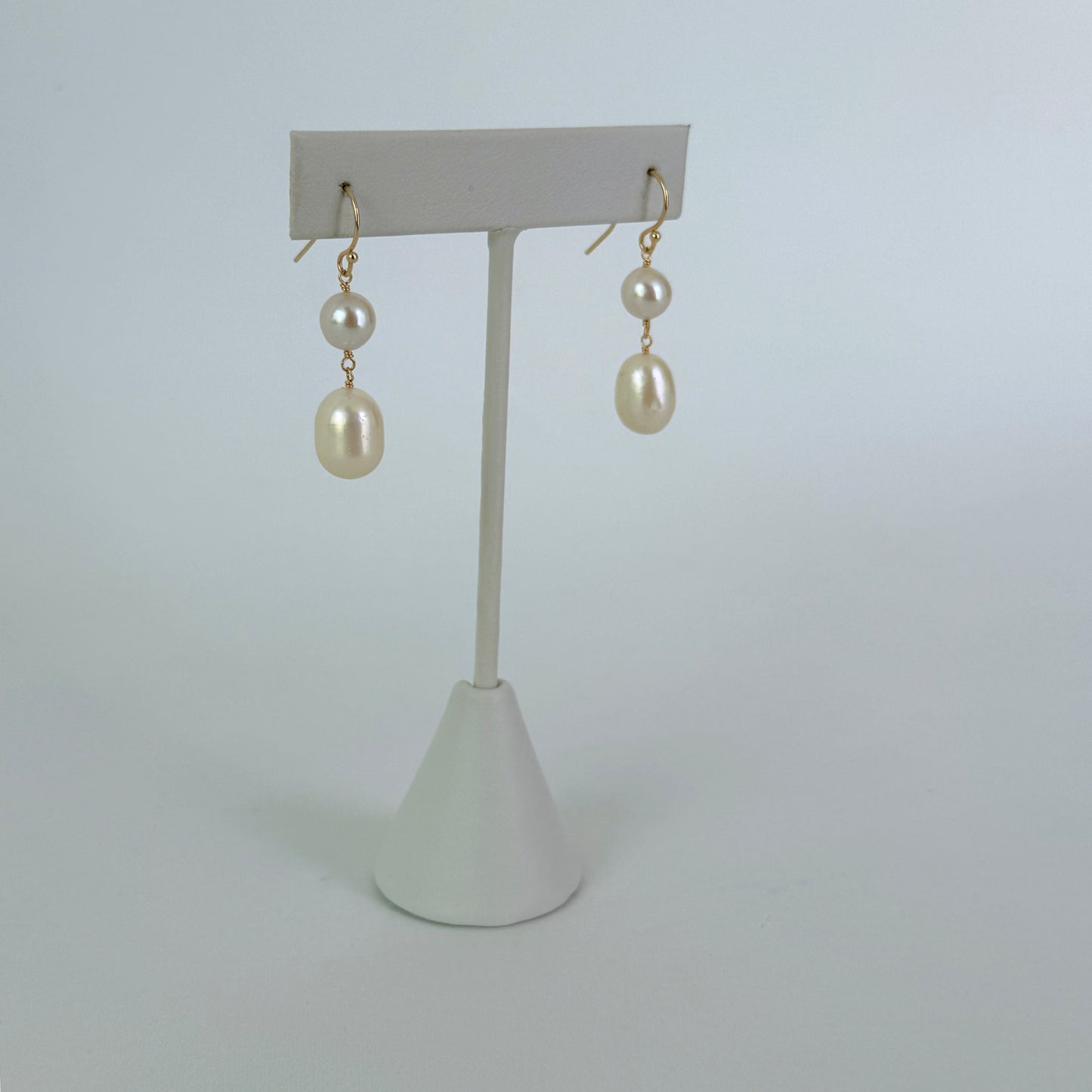 Pearl Dangle Bridal Earrings with Solid 14k Yellow Gold