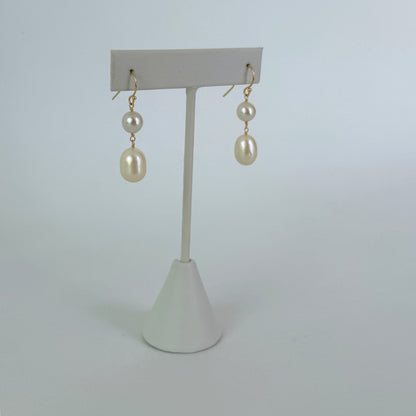 Pearl Dangle Bridal Earrings with Solid 14k Yellow Gold