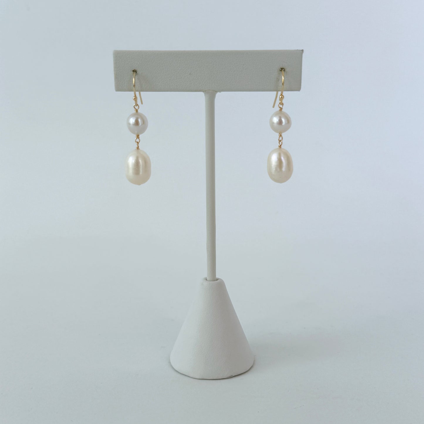 Pearl Dangle Bridal Earrings with Solid 14k Yellow Gold