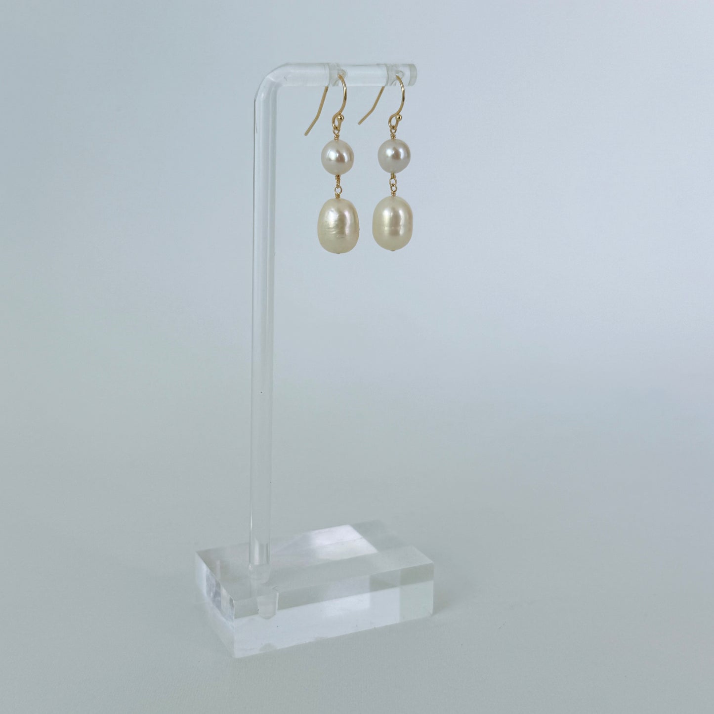 Pearl Dangle Bridal Earrings with Solid 14k Yellow Gold