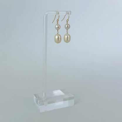 Pearl Dangle Bridal Earrings with Solid 14k Yellow Gold