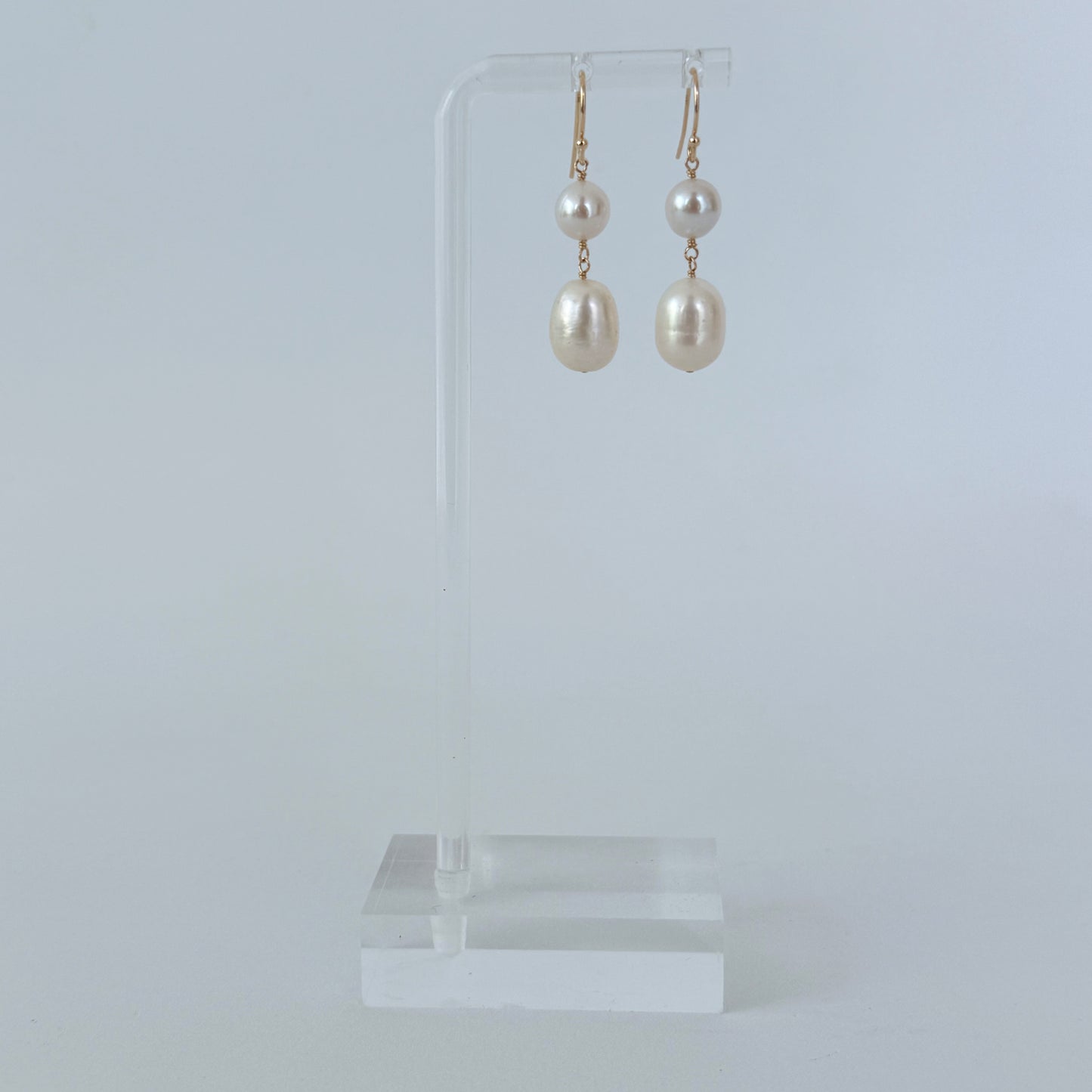 Pearl Dangle Bridal Earrings with Solid 14k Yellow Gold